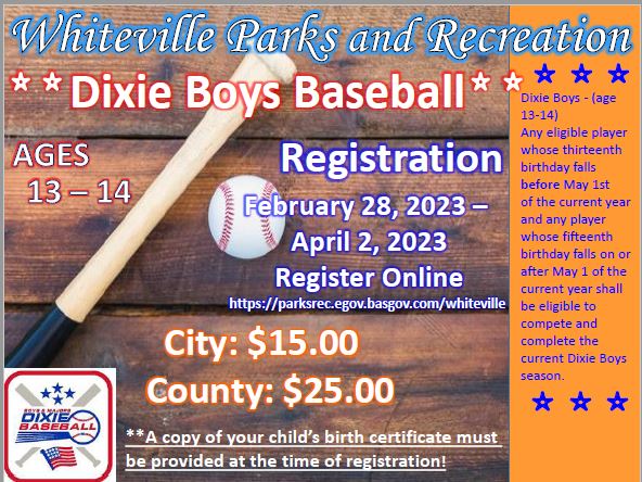 Dixie Boys Baseball Registration