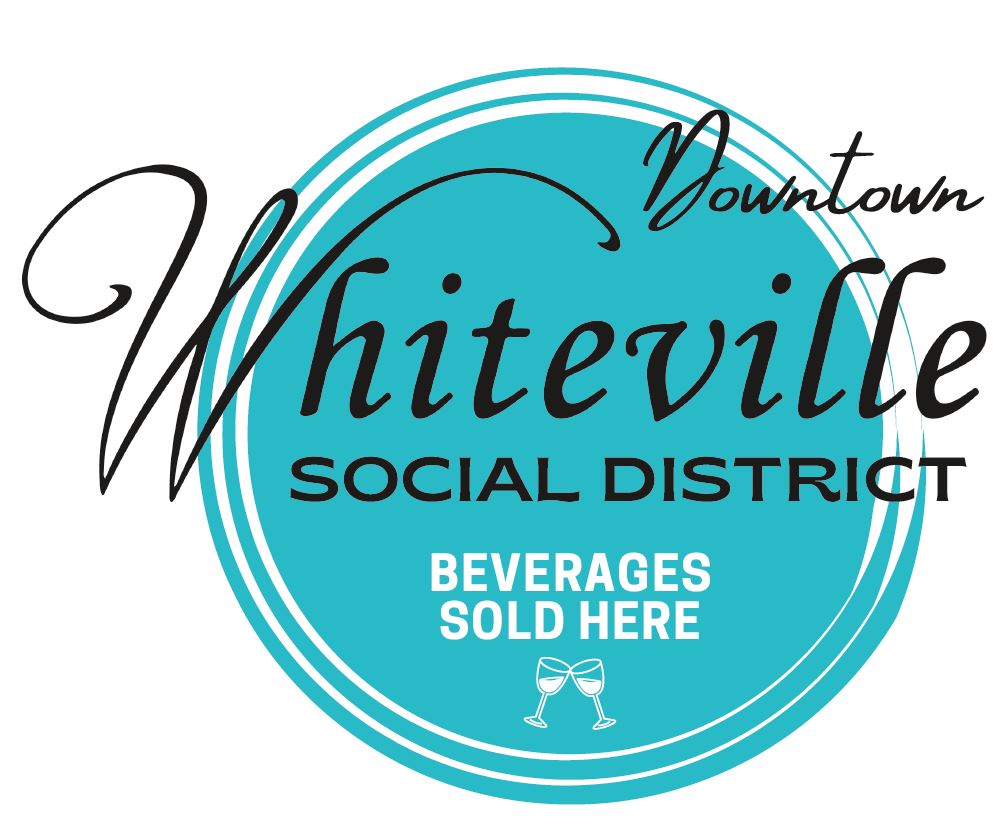 Downtown Whiteville - social district blue button
